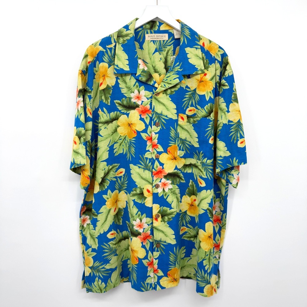 Island Republic Hawaiian Shirt Mens XXL Floral 100% Silk Resort Coastal Surf Tik